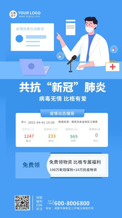 抗疫疫情实时播报手机海报 模板ID:6356