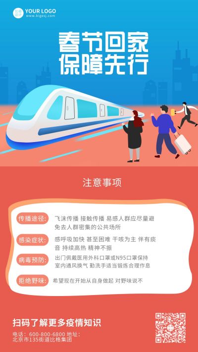 疫情春节回家防疫指南手机海报 模板ID：6437