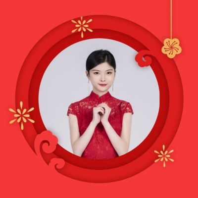 春节新年梅花烟花创意剪纸风头像 模板ID:6809