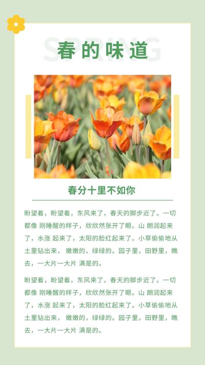 春天清新绿色格子背景花朵竖版配图 模板ID:6910