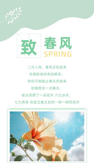 绿色文艺春天春风清新竖版配图 模板ID:7056