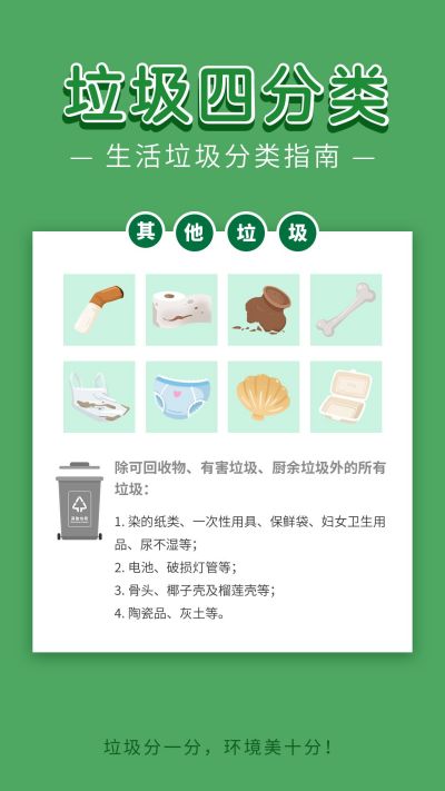 垃圾分类卡通手绘其他垃圾科普宣传海报 模板ID：7350