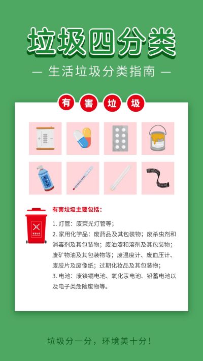 垃圾分类卡通手绘有害垃圾科普宣传海报 模板ID：7349