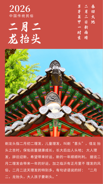 二月二龙抬头中国风习俗竖版配图 模板ID：9840