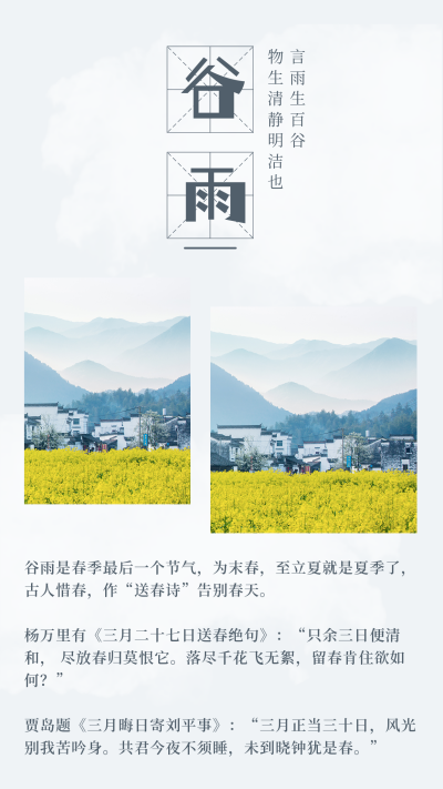 中国传统二十四节气谷雨竖版配图 模板ID：11474