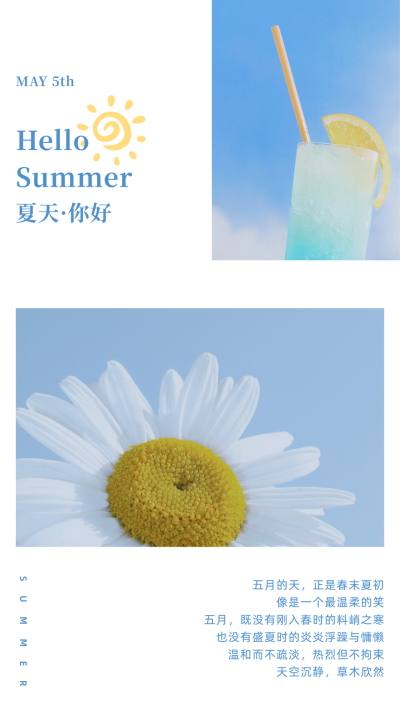清新文艺夏日你好竖版配图 模板ID：11880