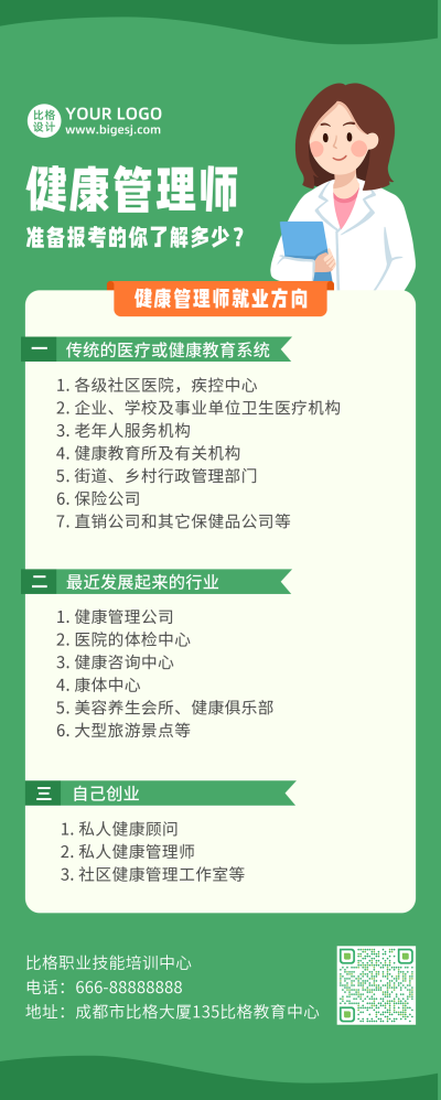 健康管理师就业医药考证职业培训长图海报 模板ID：12542
