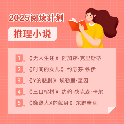 读书日阅读计划书单推荐卡通女孩方形海报 模板ID:12680