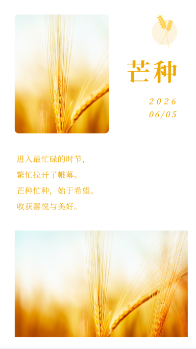 文艺清新二十四节气芒种竖版配图 模板ID：12779