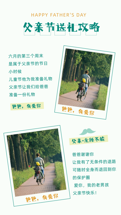父亲节送礼攻略绿色清新可爱竖版配图 模板ID：13335