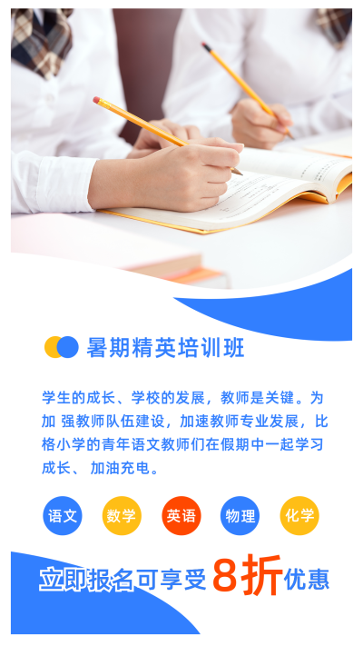 简约暑假教育培训班招生竖版配图 模板ID:13811