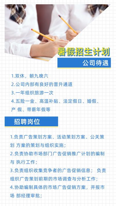 简约格子背景暑假校园招聘竖版配图 模板ID:13823