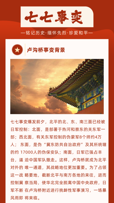 党史政务纪念七七事变卢沟桥竖版配图 模板ID:14076