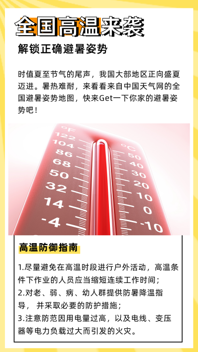 夏天夏季天气高温预警竖版配图 模板ID:14443