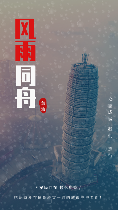 暴雨抗洪抢险手机海报 模板ID：15312