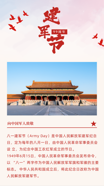 建军节八一政务党政简约竖版配图 模板ID：15705