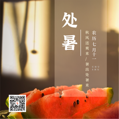 二十四节气处暑实图简约方形海报 模板ID：16014