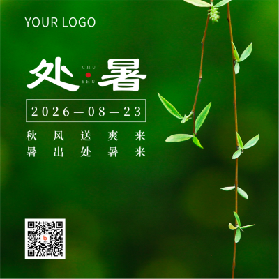 二十四节气处暑实图简约清新绿色方形海报 模板ID:16018