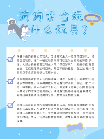 狗狗适合玩什么玩具蓝色小红书封面图 模板ID：16414