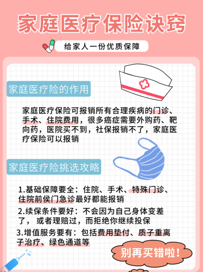 粉色医疗家庭保险指南手绘小红书封面 模板ID:16587