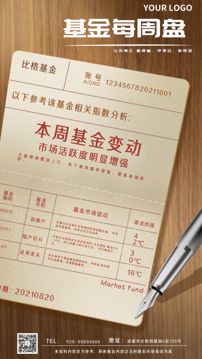 黄色商务基金每周盘手机海报 模板ID:17325