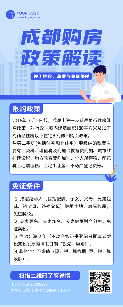 政策解读蓝色简约长图海报 模板ID：18103