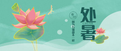处暑荷花插画公众号封面首图 模板ID:18716