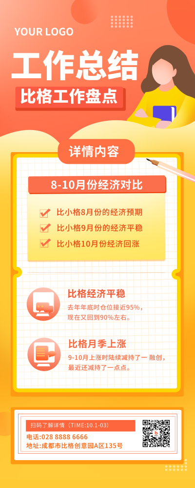 工作总结报告橙色商务长图海报 模板ID:20377