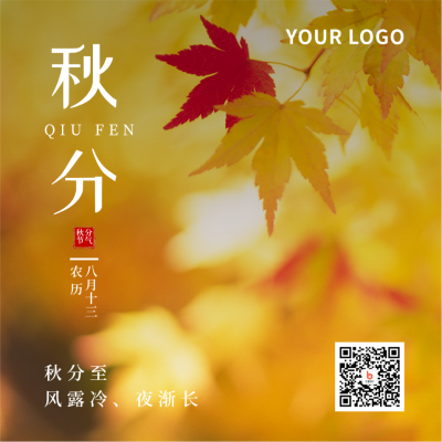 二十四节气秋分简约实景黄色方形海报 模板ID:20548
