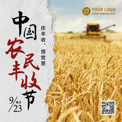 中国农民丰收节农耕实景简约方形海报 模板ID:21204