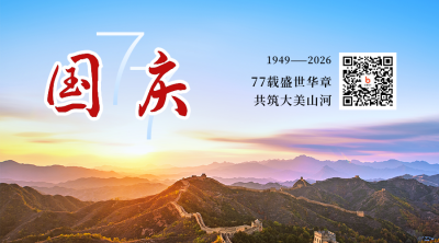 国庆节祝福大气政务通用长城实景二维码 模板ID:21763