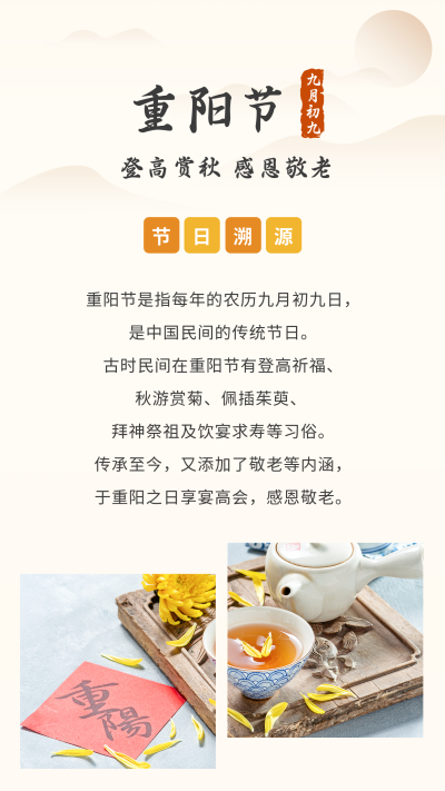 中国传统节日水墨风重阳节竖版配图 模板ID:21885