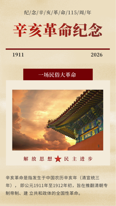 怀旧纪念辛亥革命110周年竖版配图 模板ID:21891