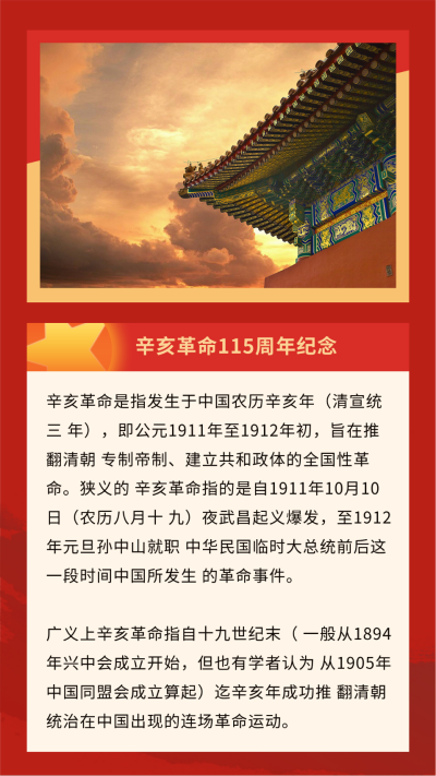 纪念辛亥革命110周年铭记历史竖版配图 模板ID:21893