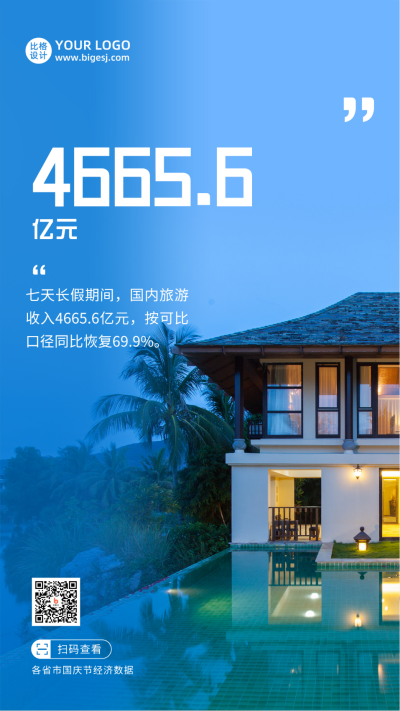 国庆节数据消费金额旅游收入实景手机海报 模板ID:21966