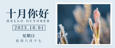 十月你好日签简约实景蓝色公众号首图 模板ID:22120