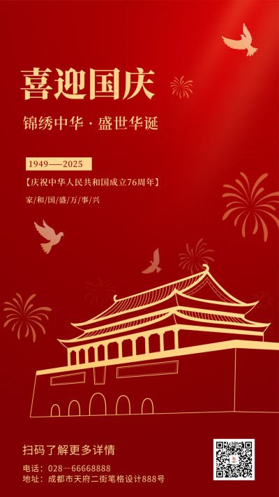 红色政务大气国庆节祝福手机海报 模板ID:22206
