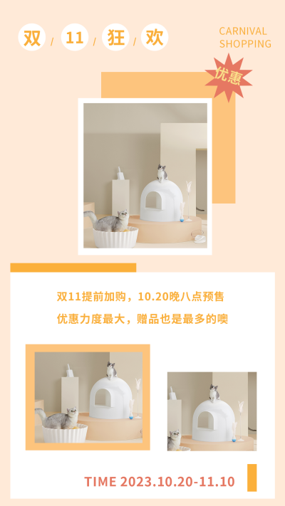 双十一狂欢电商活动促销实景竖版配图 模板ID：22883