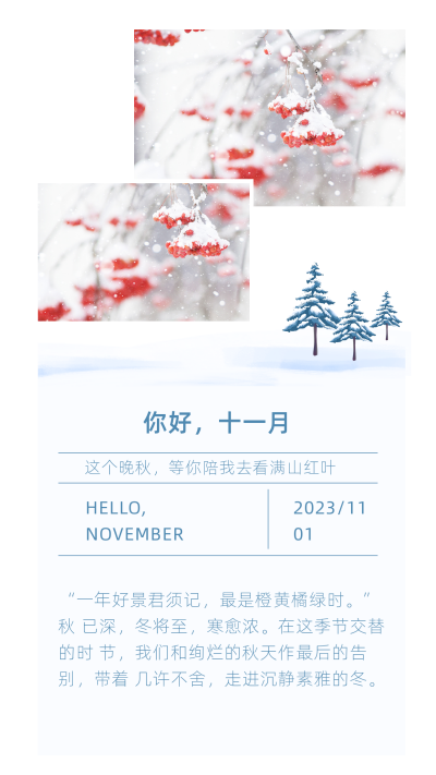 手绘清新冬季雪景十一月你好竖版配图 模板ID:23675