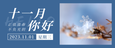 十一月你好日签简约实景蓝色公众号首图 模板ID：23679