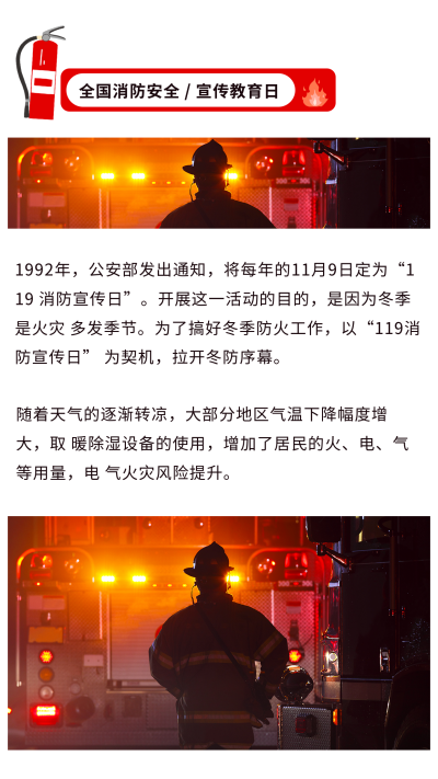 简约119消防安全灭火器竖版配图 模板ID：24069
