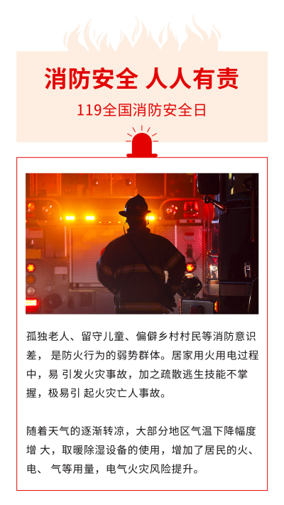 简约119消防安全宣传竖版配图 模板ID:24073