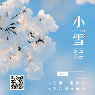 二十四节气小雪简约清新实景蓝色方形海报 模板ID:24824