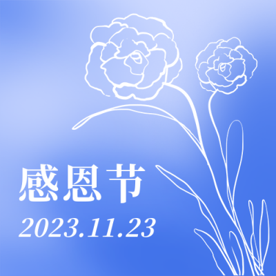 感恩节祝福清新浪漫简约蓝色公众号次图 模板ID:24919