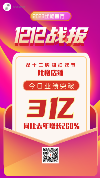 双十二战报促销类商务风手机海报 模板ID:25440