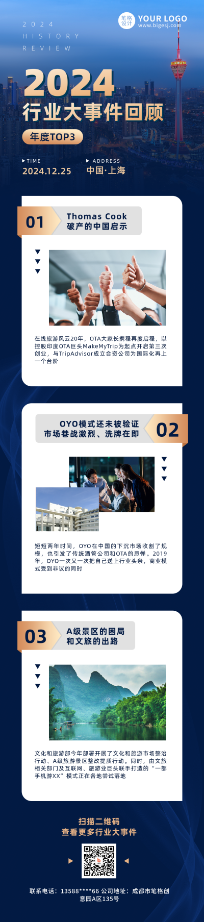 年度历程总结回顾商务蓝色长图海报 模板ID:25688