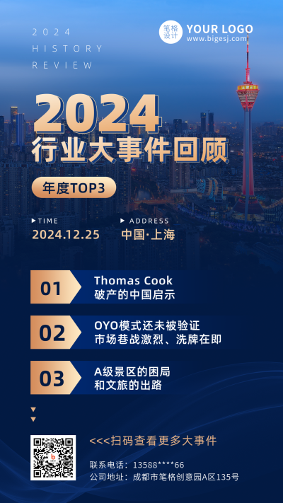 年度历程总结回顾商务蓝色手机海报 模板ID:25690