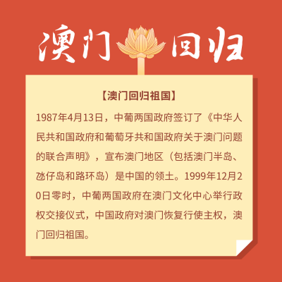 澳门回归周年纪念政务大气简约方形海报 模板ID：26079