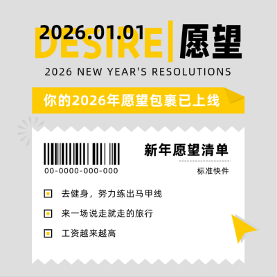 新年愿望清单简约扁平白色方形海报 模板ID:26716