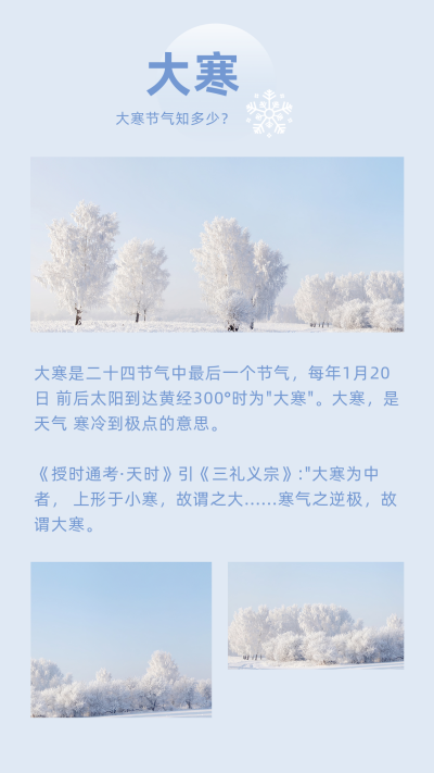 冬季文艺二十四节气大寒竖版配图 模板ID:27428